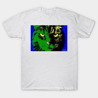 ANGRY CAT POP ART -  GREEN YELLOW BLACK BLUE T-Shirt